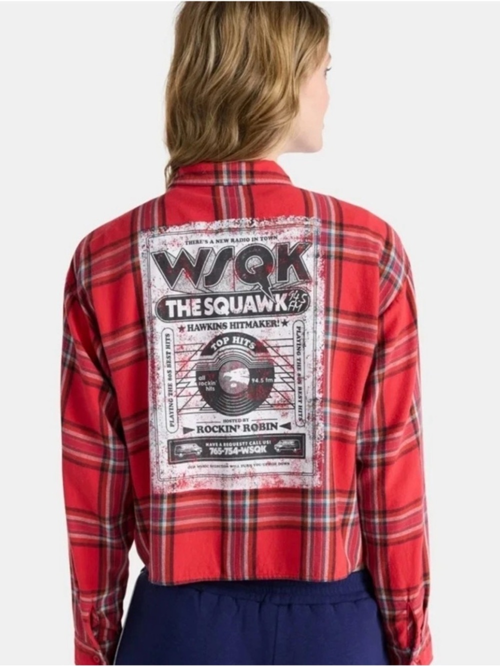 Stranger Things Red Plaid Crop Flannel Women Med- NWT The Squawk